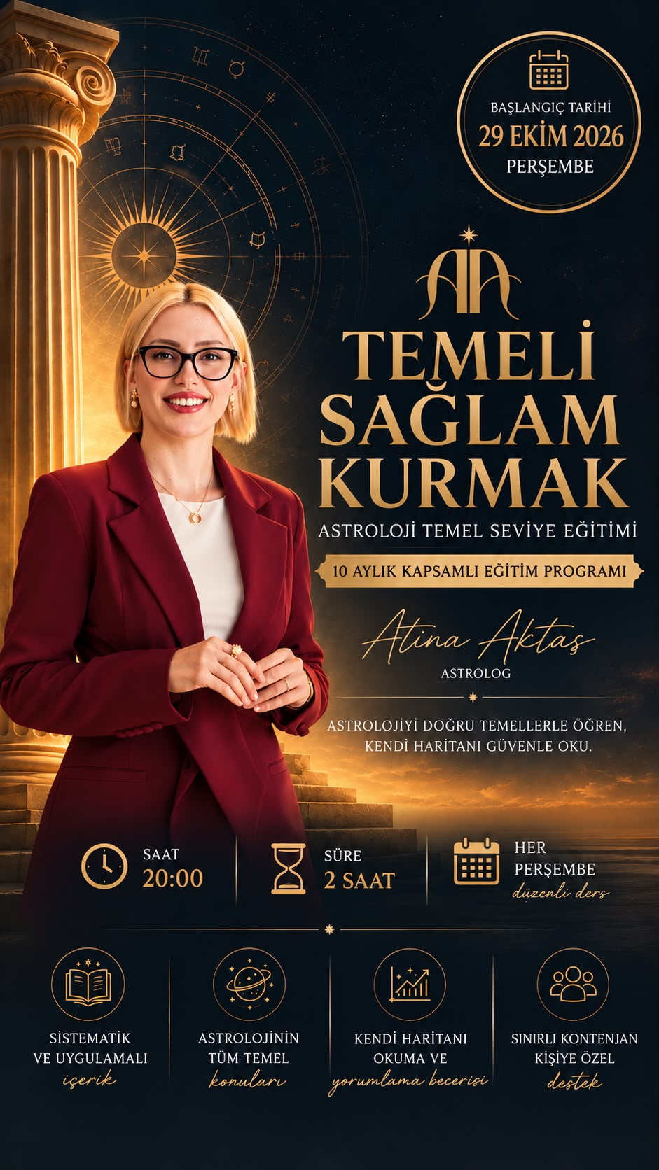 Temeli Sağlam Kurmak — Temel Seviye Astroloji Eğitimi, 29 Ekim 2026 başlangıçlı eğitim afişi