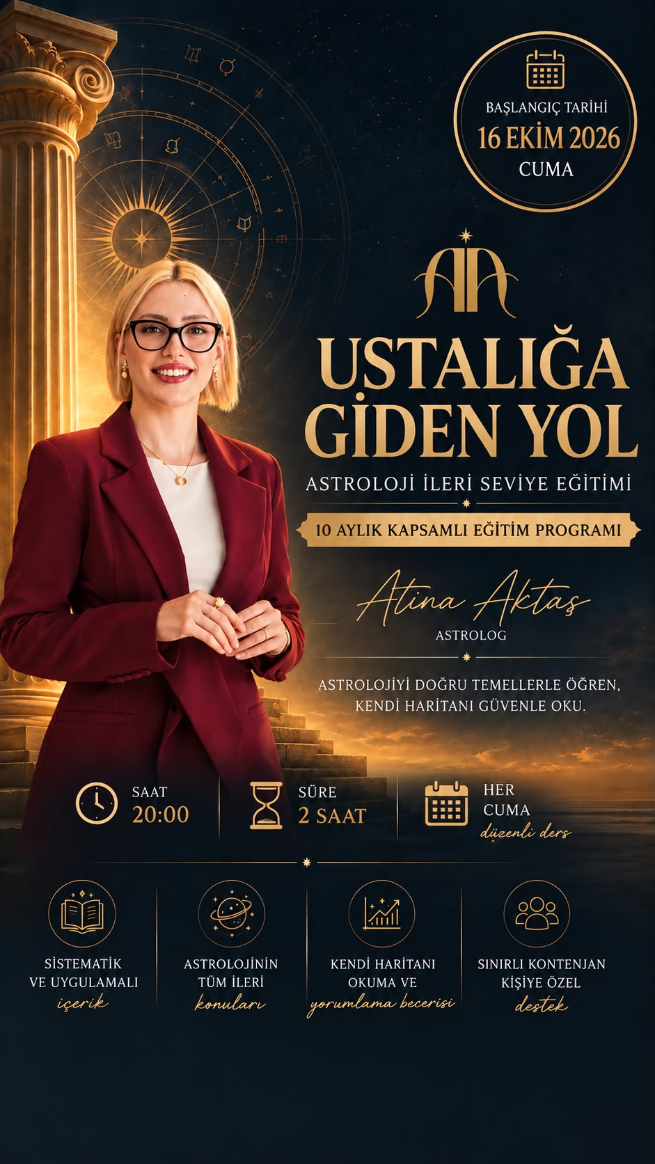 Ustalığa Giden Yol — İleri Seviye Astroloji Eğitimi, 16 Ekim 2026 başlangıçlı eğitim afişi
